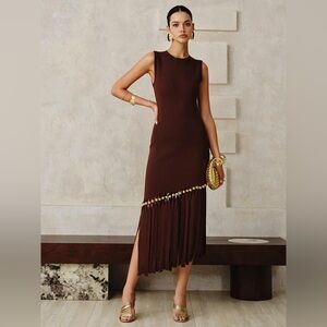 Brown Midi Fringe Dress